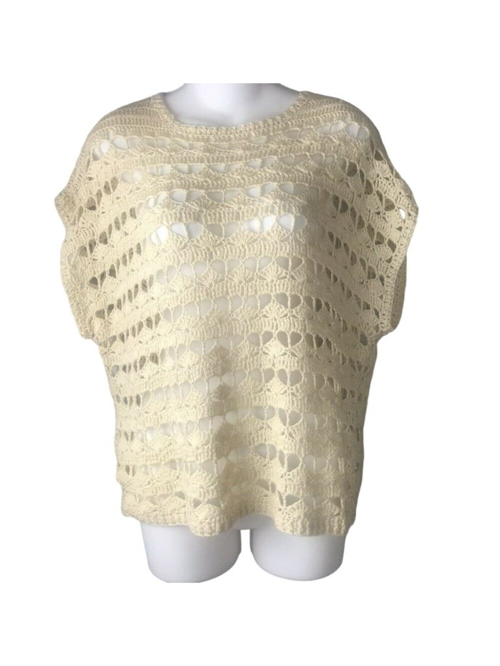 Forever 21 Womens Crochet Pullover Top Cream Medium Lightweight 100% Acrylic